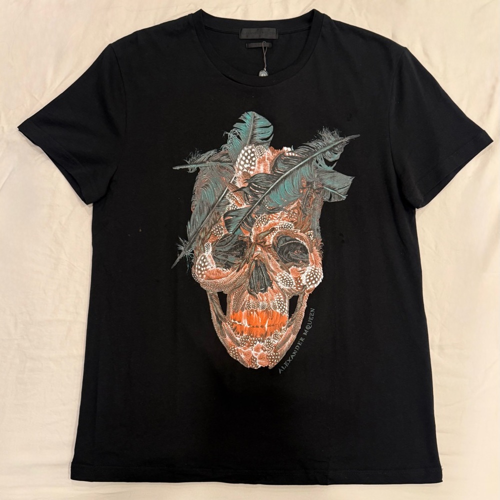 Alexander McQueen Men's Skull T-Shirt -
Size M Skull and Feather Design